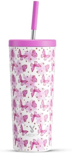 Meoky 24 oz Insulated Tumbler with Lid and Straw, Stainless Steel Vacuum Insulated Tumbler, Keeps Cold for 24 Hours, 100% Leak Proof, Fits in Car Cup Holder (Dreamy)