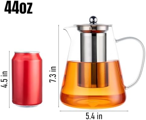 Baalaka Teapot with Infuser, 44 oz Borosilicate Glass Kettle, Stovetop