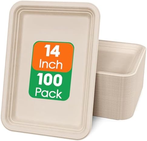 ECOLipak 100 Pack 14 in Compostable Natural Disposable Food Crawfish Trays