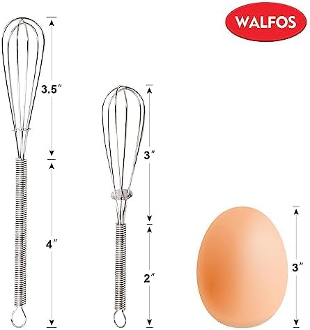 Walfos Mini Whisks Stainless Steel, Small Whisk 2 Pieces, 5in and 7in Tiny Whisk for Whisking, Beating, Blending Ingredients, Mixing Sauces (Pack of 2)