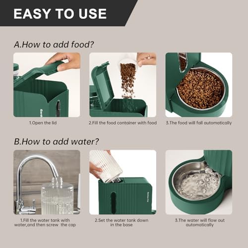 Gravity Automatic Cat Feeder, Water & Food Dispenser Set, Stainless Bowls