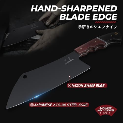DRGSKL Meat Cleaver Knife 8 inch - Black Butcher Knife for Meat Cutting