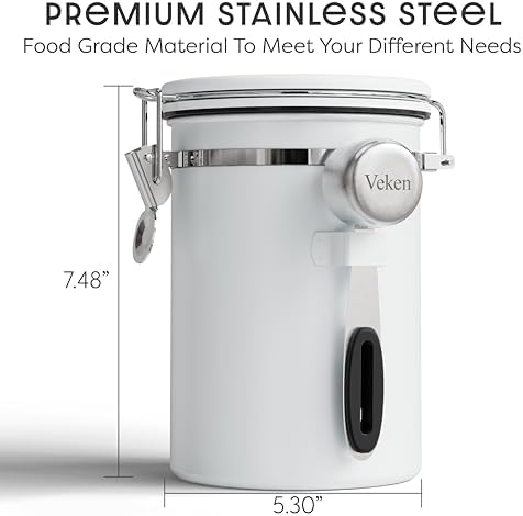 Veken Coffee Canister with Window, Airtight Stainless Steel Container, 22OZ