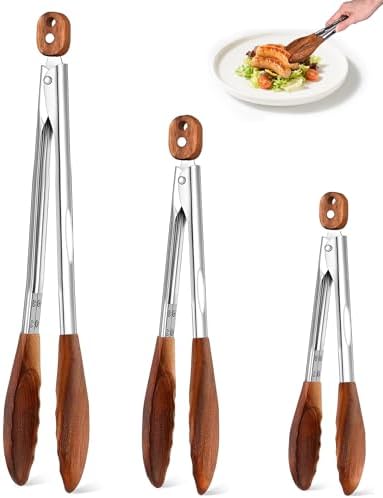 Wooden Tongs for Cooking 3PCS 7,9,12 Inch Natural Walnut Wood kitchen Tongs