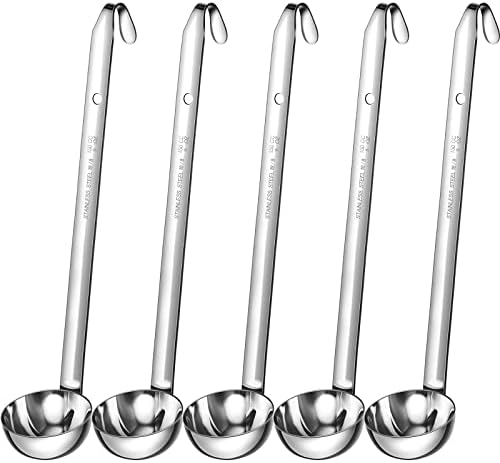 Cunhill 5 Pcs Soup Ladles Stainless Steel Serving Ladles with Long Handle for Serving, Cooking, Stirring, Portioning Kitchen Restaurant Accessories(5 oz)