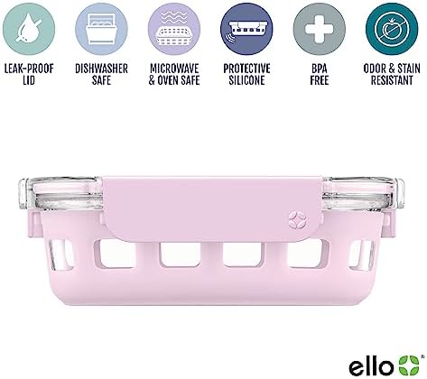 Ello Duraglass 1.75 Cup Glass Meal Prep Container with Lid, Pink Cashmere