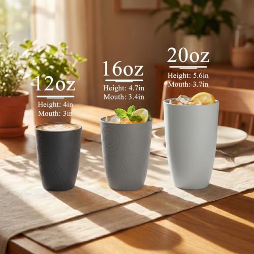 12 oz Drinking Cups, Plastic Kids Cups Set of 6(BlackGrey)
