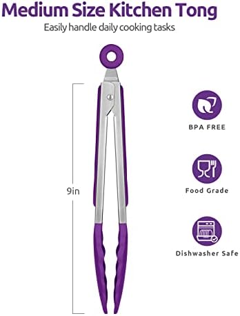 U-Taste Kitchen Tong for Cooking, 600ºF Heat-Resistant Silicone, 9in/Purple