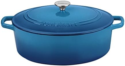Cuisinart Chef's Classic Enameled Cast Iron Dutch Oven with Lid, Porcelain Enameled Interior, Oven Safe, Induction Compatible, 7-Quart, Oval, Gradient Blue