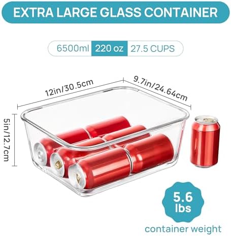Vtopmart Extra Large Glass Food Storage Containers, 6.5L/220oz/27.5cup