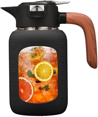 64 oz Glass Pitcher with Lid and Handle, Glass Carafe/Jug for Hot/Cold Water, Large Iced Tea Pitcher for Coffee, Juice and Homemade Beverage