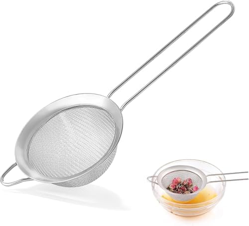 Fine Mesh Strainers for Kitchen, COKUMA Stainless Steel Metal Hand Small Mini Sieve Strainer, Cocktail Strainer Tea Coffee Juice Strainer，Food Strainer with Handlle (3.35inch, Silver)