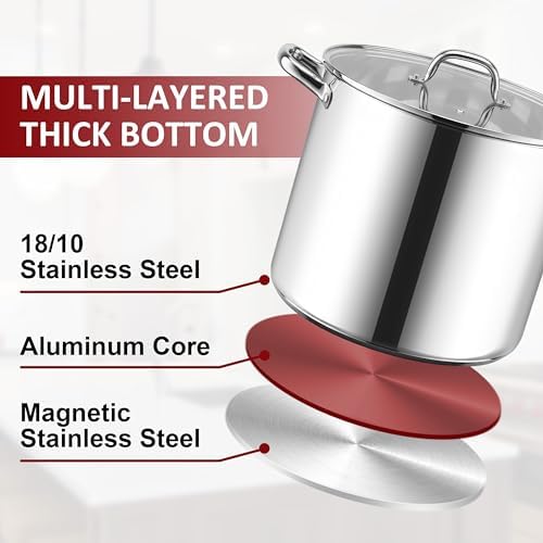 Herogo 16-Quart 18/10 Stainless Steel Stock Pot with Lid, Large Heavy Duty Soup Pot Compatible with Electric, Gas, Induction and Gas Cooktops, Non-Toxic & Corrosion Resistant, Dishwasher Safe