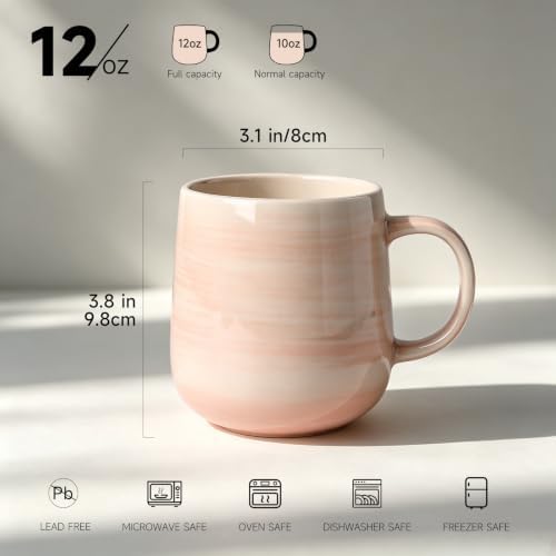 Stoneware Coffee Mugs Set of 4, 12oz Hand-Painted Coffee Cups with Handle
