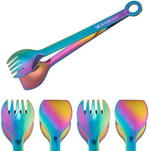 MSY BIGSUNNY Multicolor Small Serving Tongs - 6 Inches Premium Stainless Steel Appetizer Tongs, Set of 4