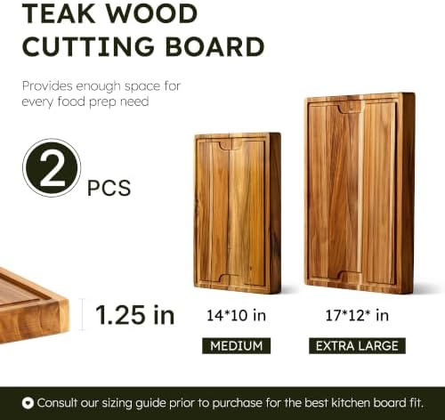 2-Piece Teak Cutting Board Set, Butcher Blocks with Juice Groove