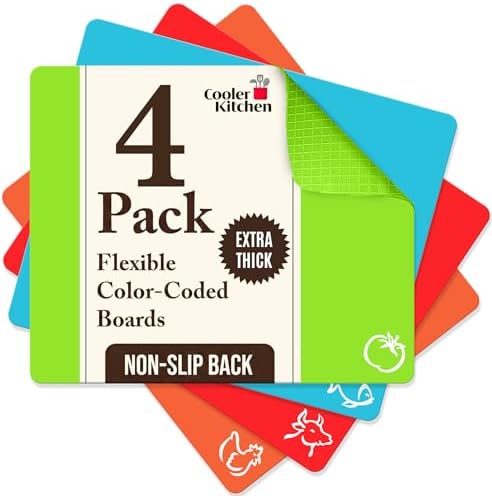 Plastic Cutting Boards for Kitchen, Flexible Mat Set of 4 Thick Large 15x12