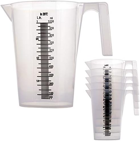 TCP Global 1 Liter (1000ml) Plastic Graduated Measuring and Mixing Pitcher