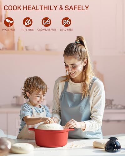 Ciwete Enameled Cast Iron Dutch Oven Pot, 6 Quart, Red