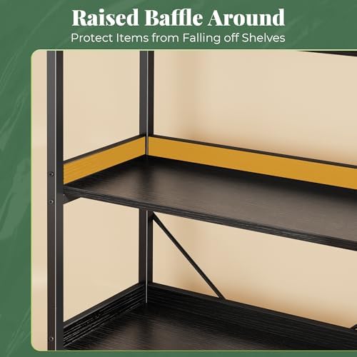 Huuger 6 Tier Bookshelf with 12 Open Shelves and Raised Baffle, Black