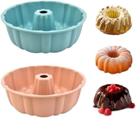 2 Pack Silicone Cake Pan,Jello Moldes Para Gelatinas，10 Inch, Pink+Blue