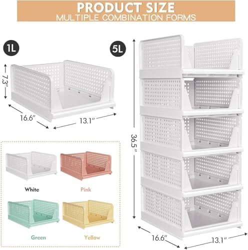 caktraie 8 Pack Stackable Closet Storage Basket - Stackable Storage Bins