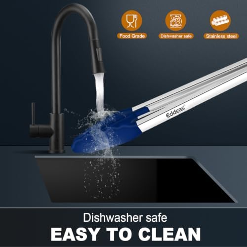 Tongs For Cooking - Silicone Metal Kitchen Tong 7" 9" & 12" Blue