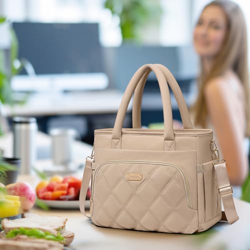 Artelaris Lunch Bag Women, Adult Insulated Lunch Box, Leakproof Lunch Cooler Bag, Reusable Large Lunch Cooler for Work, Picnic, Travel (Khaki)