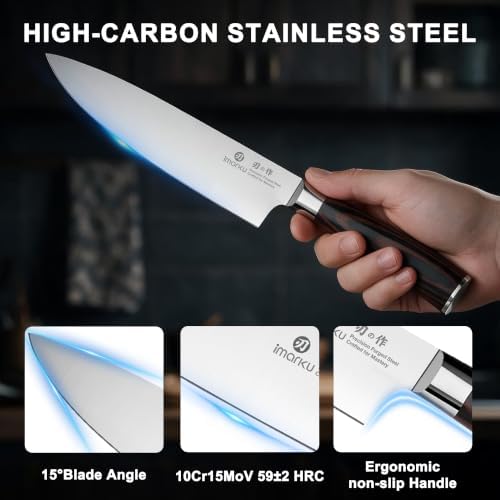 imarku 18-Piece Japanese Santoku Stainless Steel Knife Set with Block