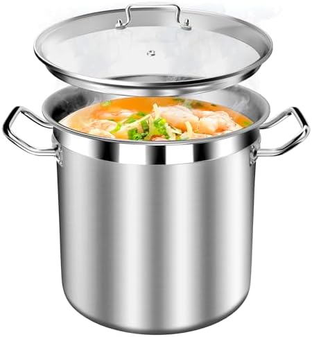 STOCKPOT Stainless Steel 20 Quart Stockpot with Tempered Glass Lid, 3-Ply Base, 8.8 lbs, Polished Finish, Suitable for Stovetop and Oven