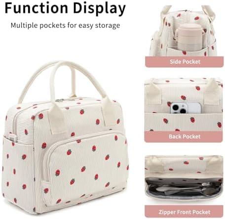 Lunch Bag Women Lunch Box for Women Adult Cute Insulated Lunch Bag Lager Cooler Lunch Tote Bags for Work Picnic (Light Yellow-Strawberry)
