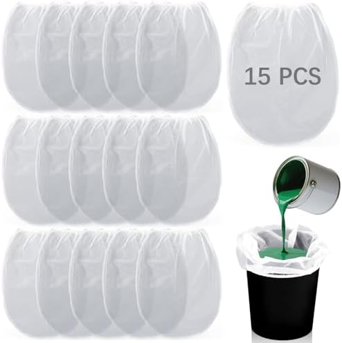 15 Pcs Paint Strainer Bags 5 Gallon, Bucket Paint Filters Strainer 5 Gal with Stretchable Elastic Top Opening paint Screen for 5 Gallon Bucket Nylon White Fine Mesh Bag for Gardening, Plant Protection