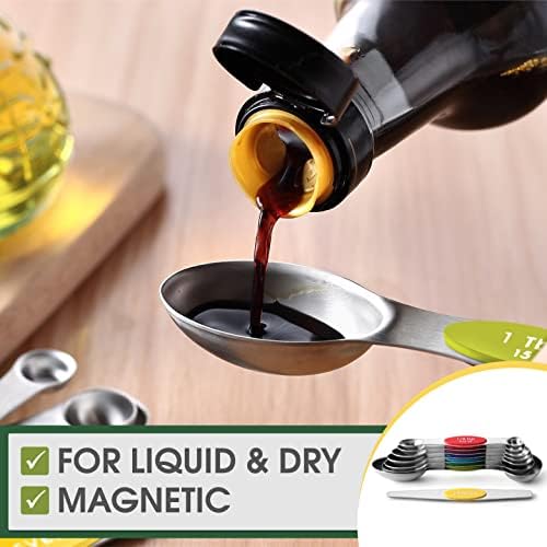 Spring Chef Stainless Steel 8 Magnetic Measuring Spoons, 2 Pack, Multicolor