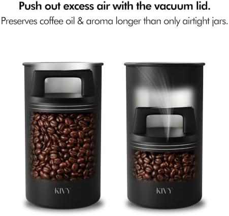 KIVY Vacuum Coffee Canister - Push Lid Preserves Coffee Aroma & Oil