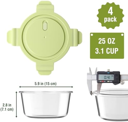 25oz Glass Meal Prep Containers for Food Storage with Airtight Lids, 4 PACK