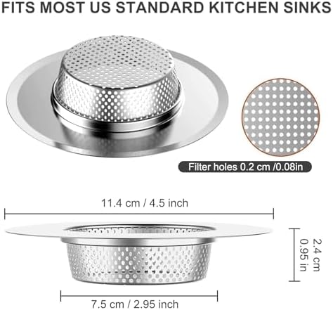 3pcs Heavy Duty Stainless Steel Slop Basket Filter Trap, 4.5" Top / 2.95" Mesh Metal Sink Strainer,Perfect for Kitchen Sink/Bathroom Bathtub Wash Basin Floor Drain Balcony Drain Hole,Utility