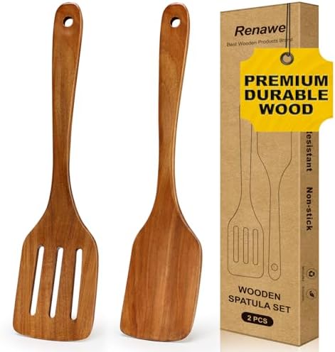 2Pcs Non Toxic Acacia Wood Spatula for Cooking Utensils Set Flipping Turner