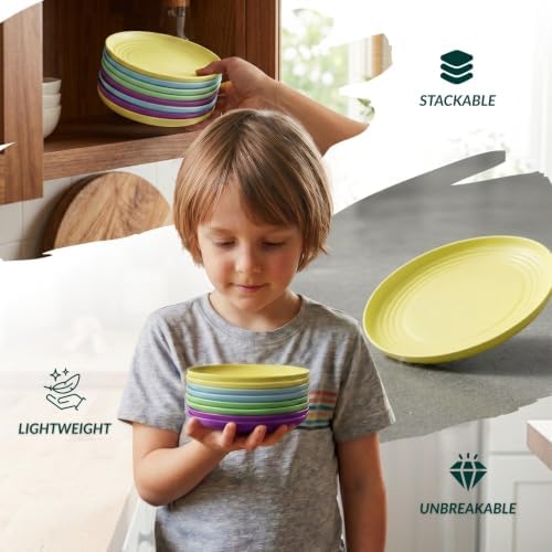 Homienly Mini Appetizer Plates 5.7-inch Wheat Straw Plates Set of 8 - Unbreakable Small Dessert, Snack, Salad Plates - Dishwasher Safe - Vibrant Memphis Colors