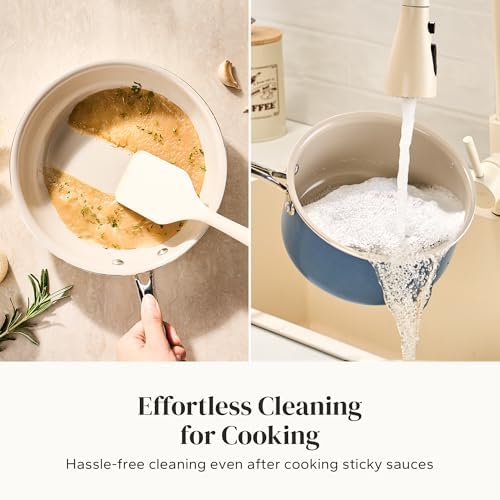 Redchef Saucepan & Frying Pan Set, 8" Ceramic Frying pan & 2.5Qt Saucepan with Lid, Cookware Set, Induction Compatible, Nontoxic PTFE PFOA Free, Oven & Dishwasher Safe, Blue