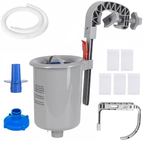 Above Ground Pool Skimmer with 5 Skimmer Socks, Wall Mount Surface Skimmer with Basket for Intex, Tubular, Metal Frame & Inflatable Pools, Adjustable Floating Filter - Auto Removes Leaves & Debris