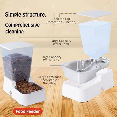 Meikuler Pets Auto Feeder 5.2L,Food Feeder and Water Dispenser Set for Medium & Large Dogs Cats and Pets Animals (White)