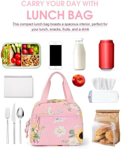 Lunch Bag for Women, Corduroy Small Insulated Lunch Box