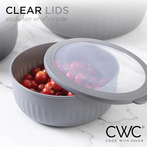 COOK WITH COLOR Prep Bowls with Lids- Wide and Deep Nesting Plastic Small Mixing Bowl Set with Lids, 12 Piece Set - Wide Bowls, Black/White