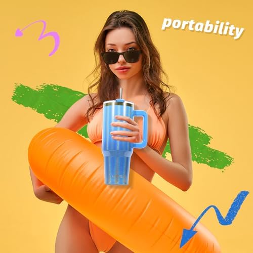 30 oz Shiny Tumbler with Handle and Straw,Stainless Steel Tumbler with Lid and Straw,Insulated Travel Mug(Cold for 34 Hours),Water Bottle for Iced Tea,Coffee (Blue)
