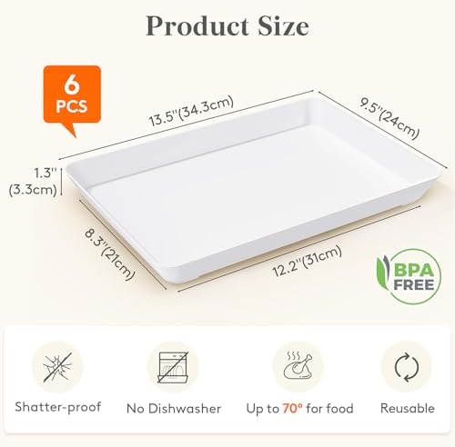 Lifewit 6 Pcs Serving Tray for Party, Reusable Plastic Food Serving Platter