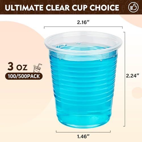 YEEHAW 3 oz Disposable Plastic Cups, 500 Pack, BPA-Free, Clear, Bathroom Mouthwash Cups, Ideal for Parties and BBQ