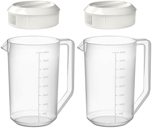 Amazing Abby - Kitchen Party - 4-Quart Plastic Pitcher (2-Pack), Unbreakable Water Pitcher with Lid, BPA-Free, Heat-Resistant, Dishwasher-Safe, Great for Both Iced and Hot Drinks, Indoors and Outdoors