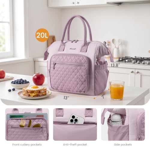 LOVEVOOK Lunch Bag Women,Puffy Insulated Lunch Box Women with Cup Holder
