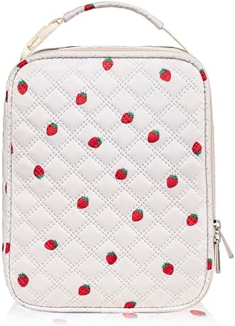 TuErCao Cute Strawberry-Print Lunch Box Kids for School, Compact Reusable Tote LunchBox for Girls for School, Office, Picnic, Lightweight Small Lunch Bag Fits Bento Boxes, Snack and Foods
