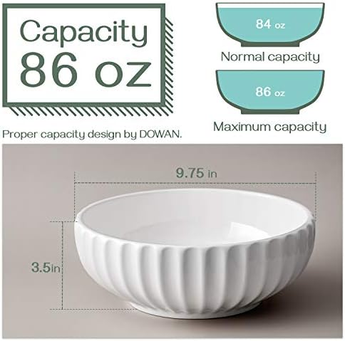 DOWAN 9.8'' Serving Bowls, 86 oz Large Salad Bowl, Ceramic Serving Dishes, Set of 2, Pumpkin Shape for Christmas, Entertaining, Party, Kitchen, Dinner, Banquet, Housewarming Gift, White